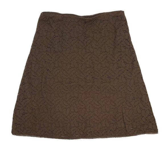 Apt 9 Skirt Womens Size PM Petite Medium Solid All Brown Lace Overlay A Line - Picture 1 of 5